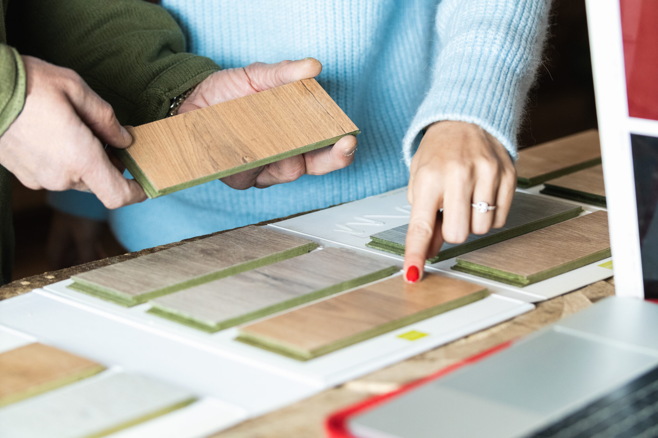 Kitchen Craft cabinet door samples and countertop swatches for Emerald Park project